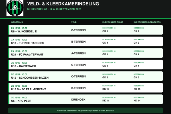 Kleedkamer & veld  indeling