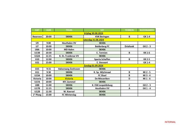 Speel schema 30/8 - 01/09